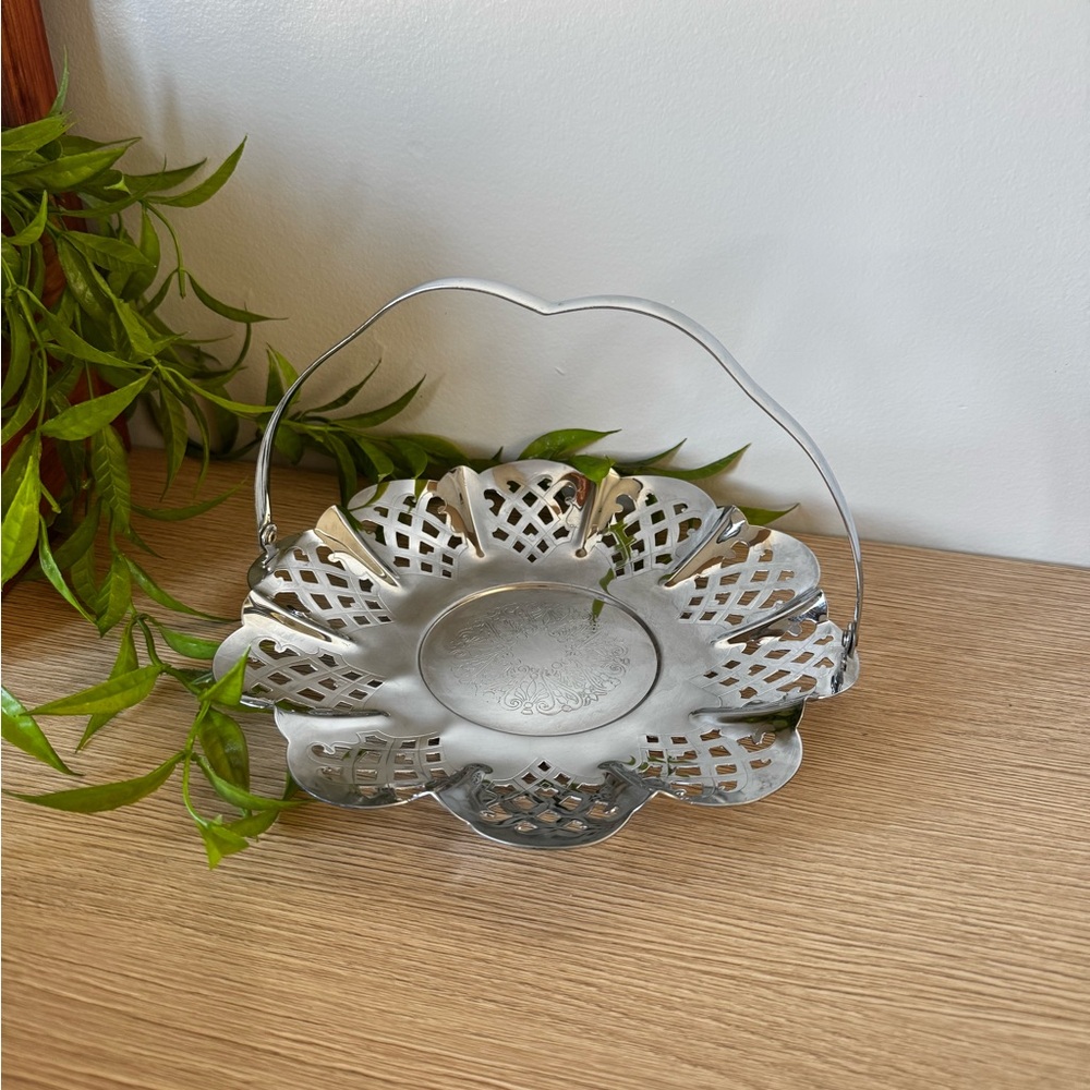 Silver Color Floral Metal Basket